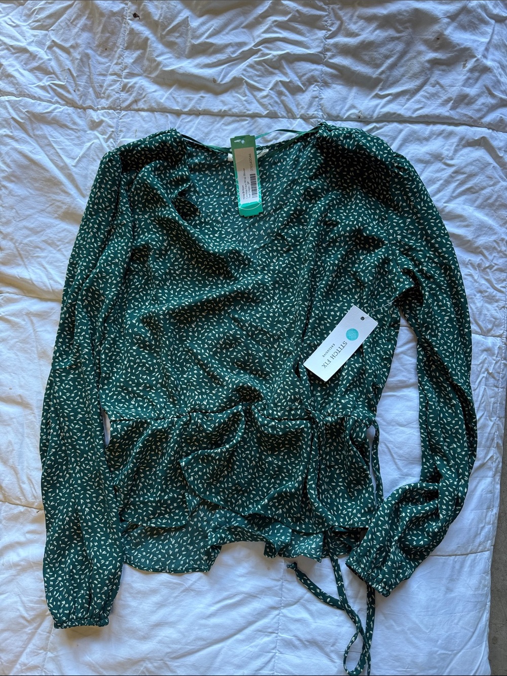 nine britton Patterned Tie-Front Blouse Green Small NWT